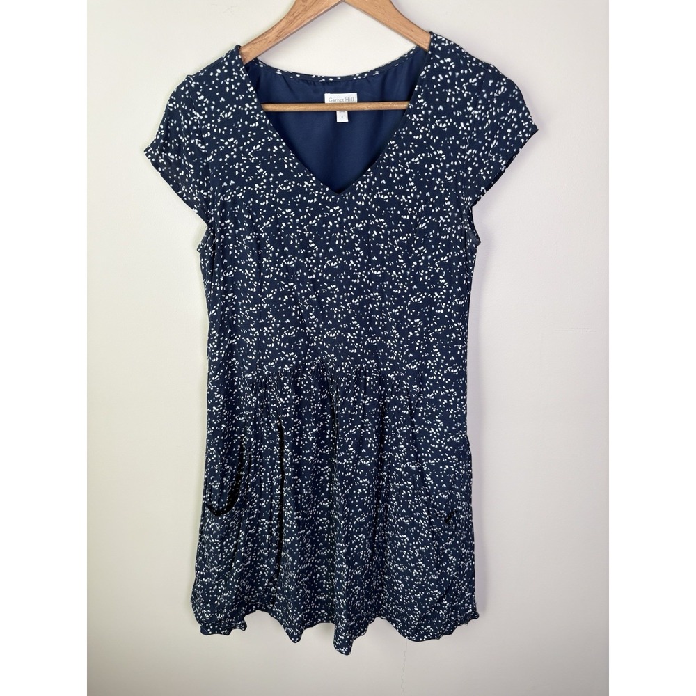 Women's Garnet Hill Navy Blue Dress With An All over White Confetti Size 4